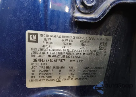 2013 Chevrolet Captiva Sport Lt z USA, uszkodzony, nr VIN 3GNFL3EK1DS515575